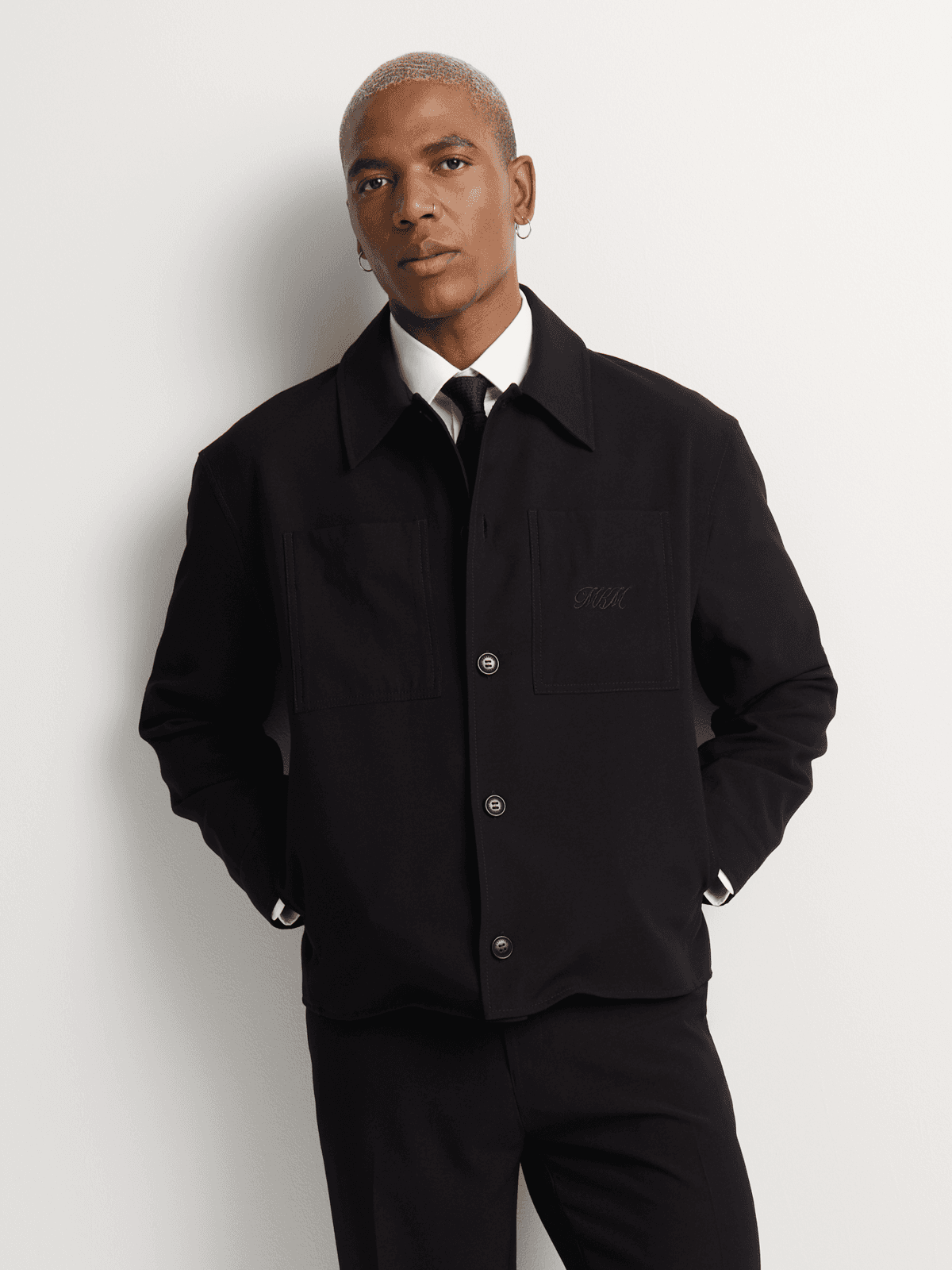 Markham Men's Slim Fit Black Shirt Suit Jacket