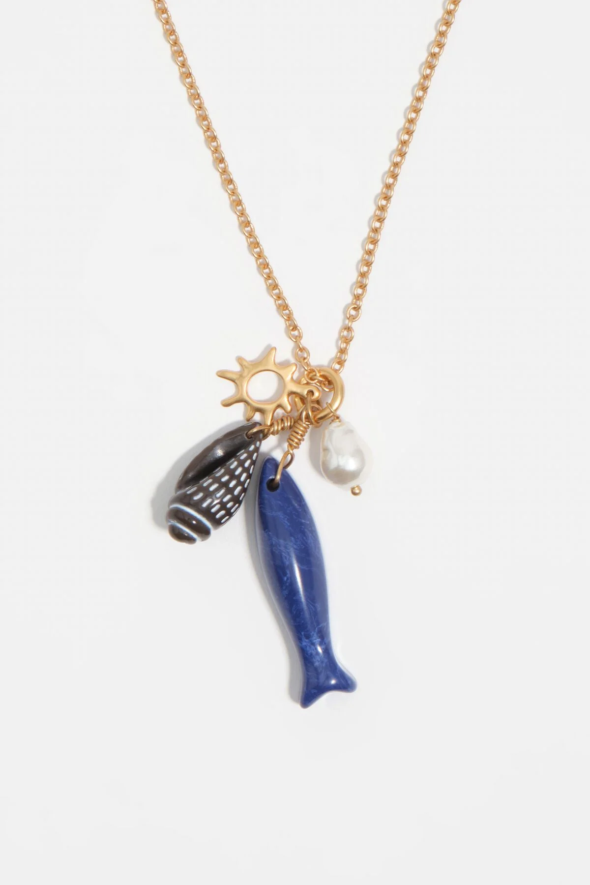 Halskette Fisch und Muscheln gealtertes Gold
