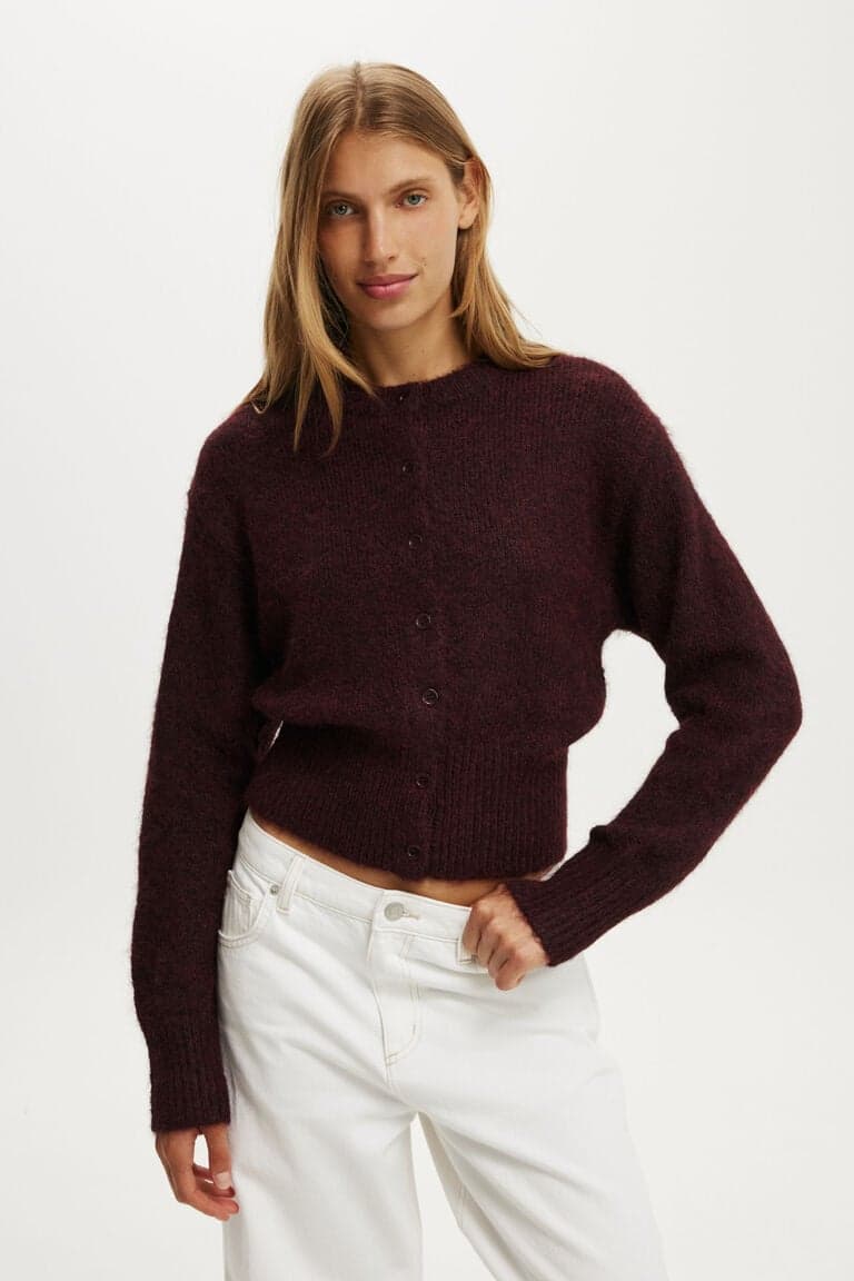 Women’s Burgundy Tricôs - Luxe Dreamy Crew Cardi | Cotton On Brazilicon/flag/ukUAE Flag biggericon/flag/ukUAE Flag bigger