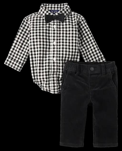 Baby Boys Dad And Me Gingham Poplin 2-Piece Outfit Set - Black