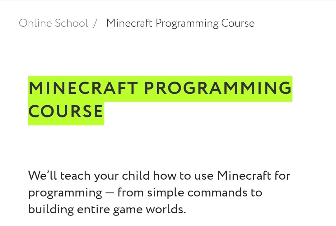 Minecraft programming for kids — online course at Rocket Tech School